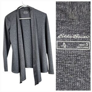 Eddie Bauer Travex Open Front Cardigan Women's Heather Gray Smooth Stretch Knit